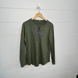 Elegant Olive Long Sleeve Women's Top
